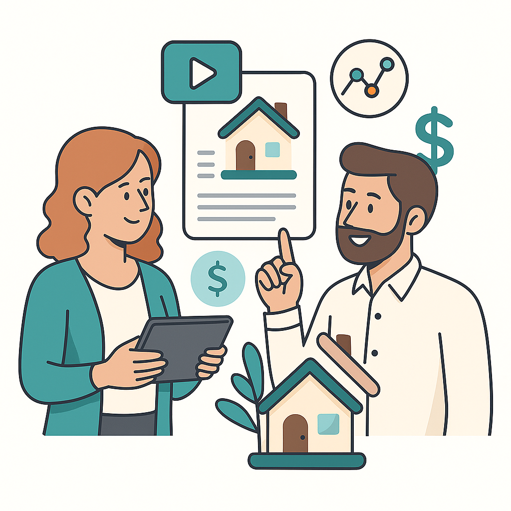 Asesor de Vivorent mostrando informe de inversión inmobiliaria